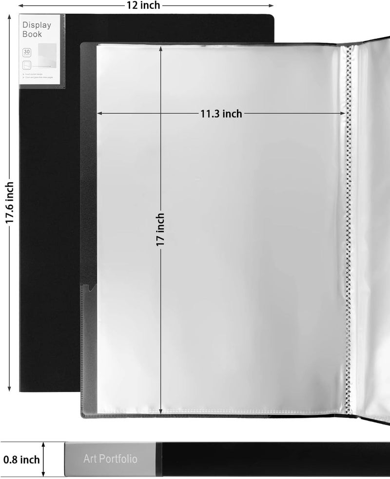 Dynta Portfolio Folder for Artwork Art Portfolio Binder 2 Packs 11"x17" Demo Book Black Portfolio Folder with Protective Film Binder with Plastic Sleeve 30 Pockets 60 Page Capacity - Image 2